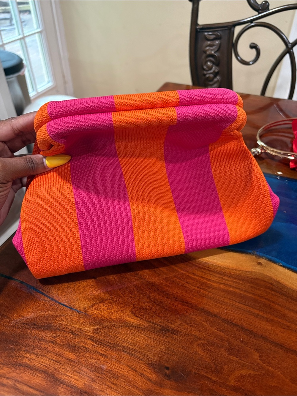 Striped Pink & Orange Women's Fold-Top Clutch